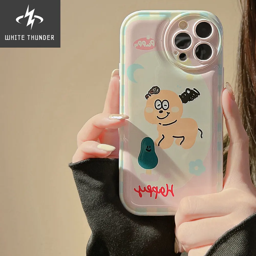 Happy dog ins flower puppy doodle silicone soft shockproof phone case for iphone 13 promax x xr xsmax 12 11 14 pro max 7 8 plus