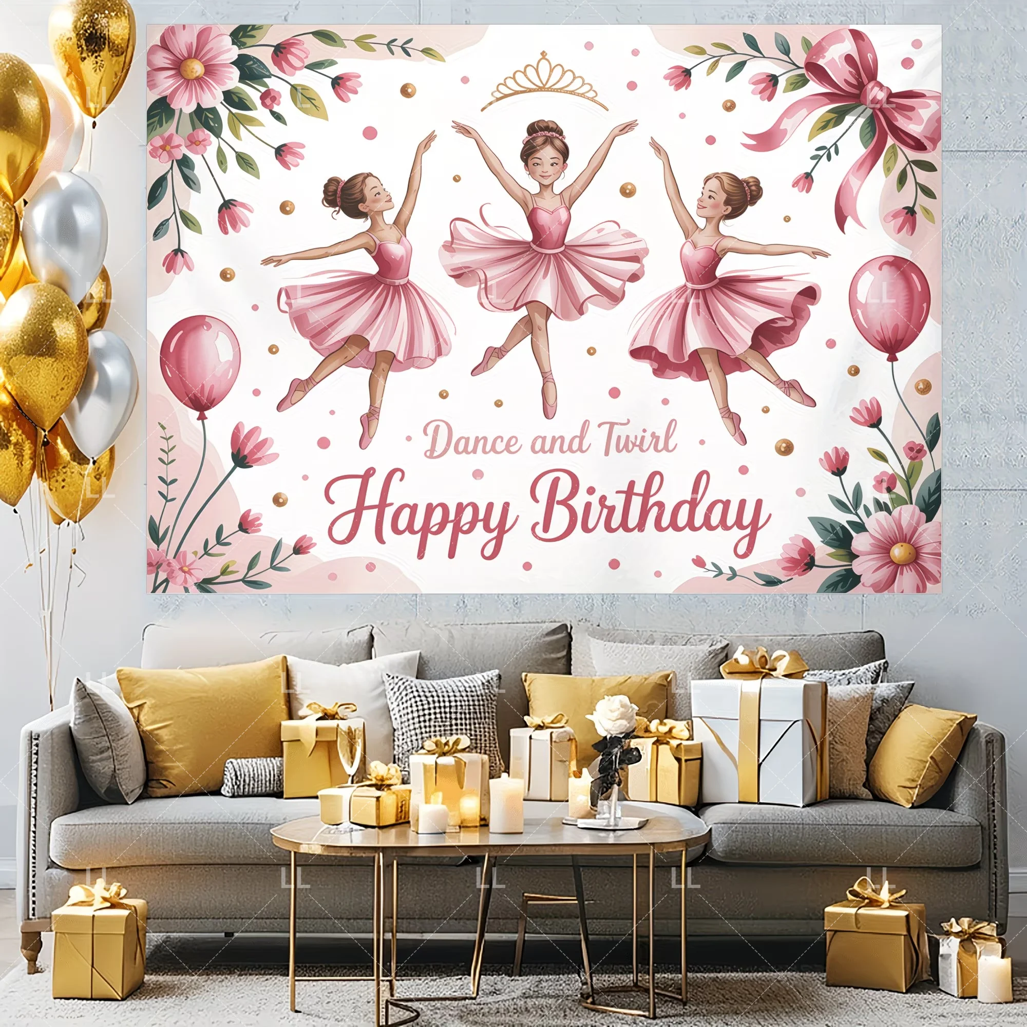 Rosa Ballett-Prinzessin Mädchen Geburtstagsparty-Zubehör Hintergrund Eleganter Edler Schwan Schmetterling Fotografie-Hintergrund Baby-Shower-Dekoration – Detail 4