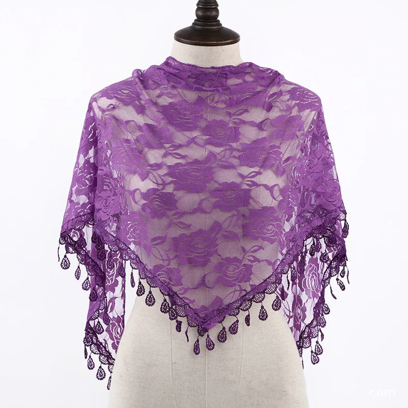 Fashion Church Shawl Lace Veil Scarf Bandana Church Prayer Wedding Mantilla Chapel White Embroidered Hijab Women Scarves - view 4