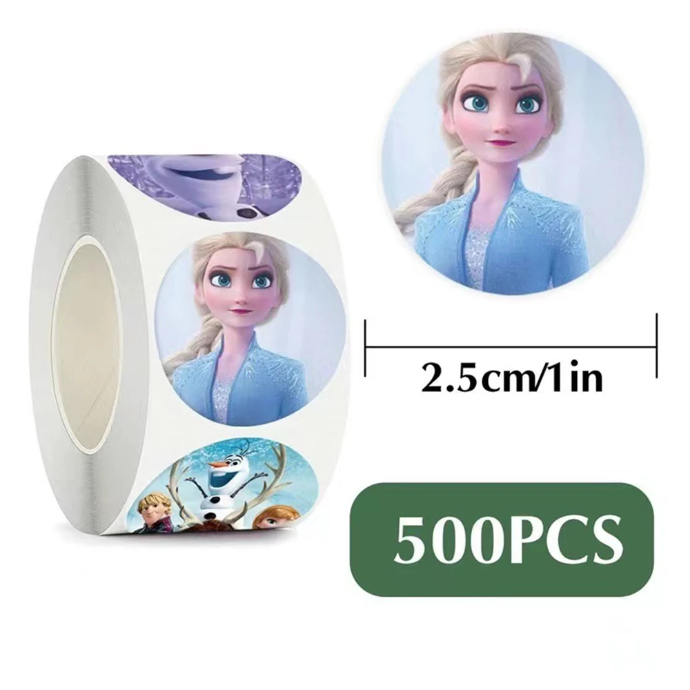 Disney filme adesivo rolo, 500pcs/roll, congelado, elsa, bonito, desenhos animados, criança recompensa, brinquedo, laptop, telefone, bagagem, selagem decalques