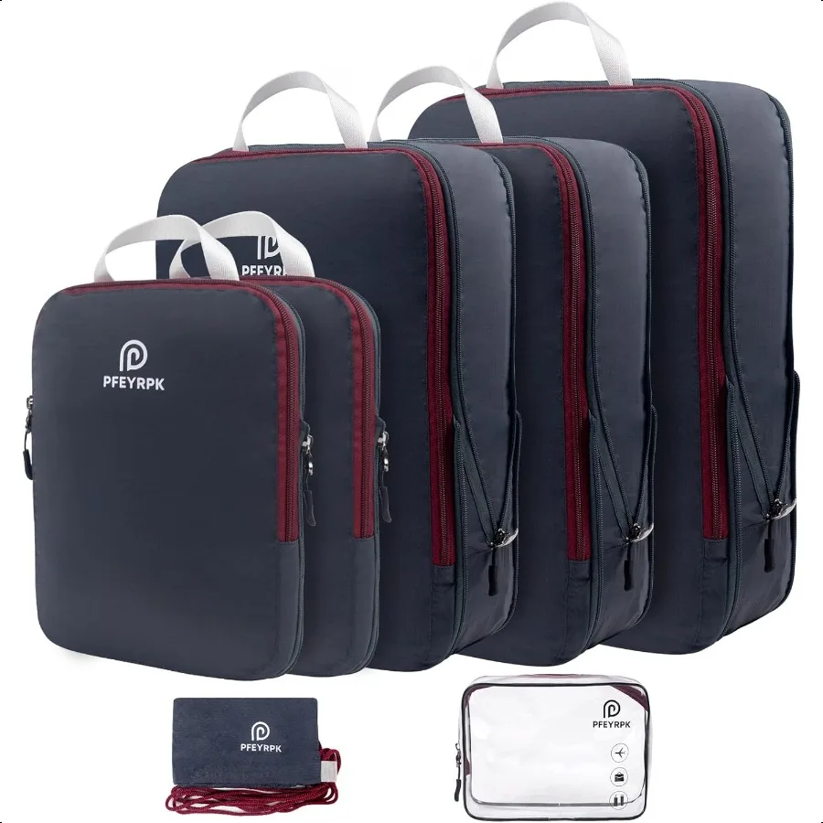 

Lightweight Comprion Packing Cubes for Suitcases Comprible Expandable Travel Packing Organizer with Clear Toiletries and Backpa