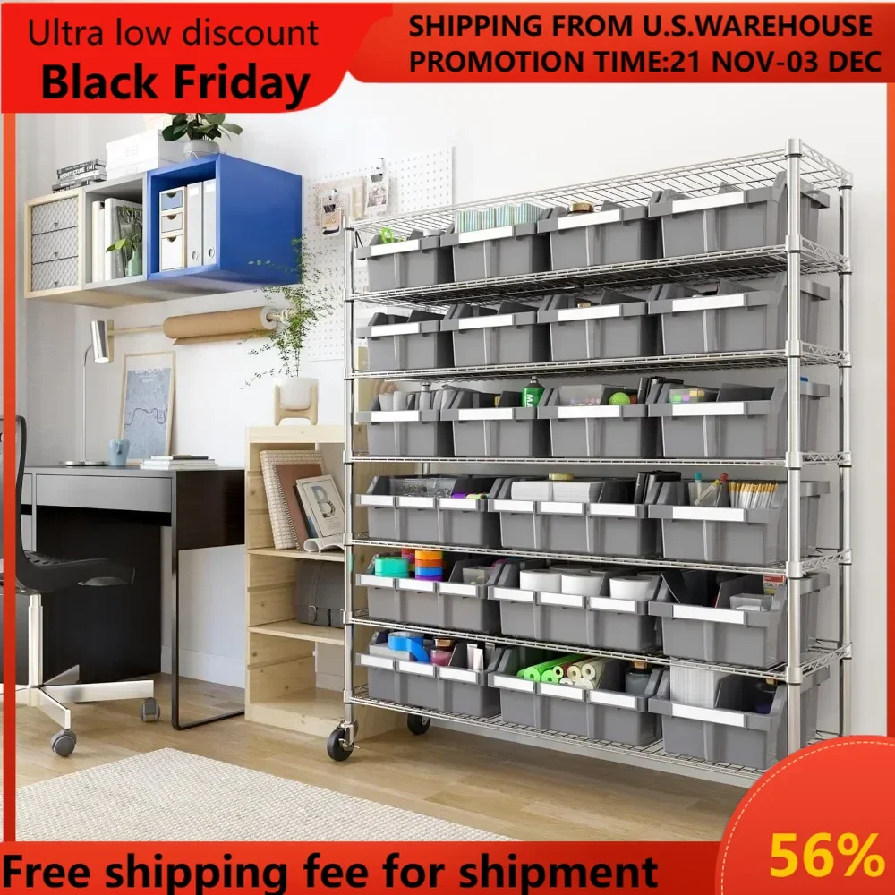 Heavy Duty NSF Bin Rack Solid Steel Wire Shelving Storage Unit, Patented Organizer for Garage, Warehouse, Office, Restaurant