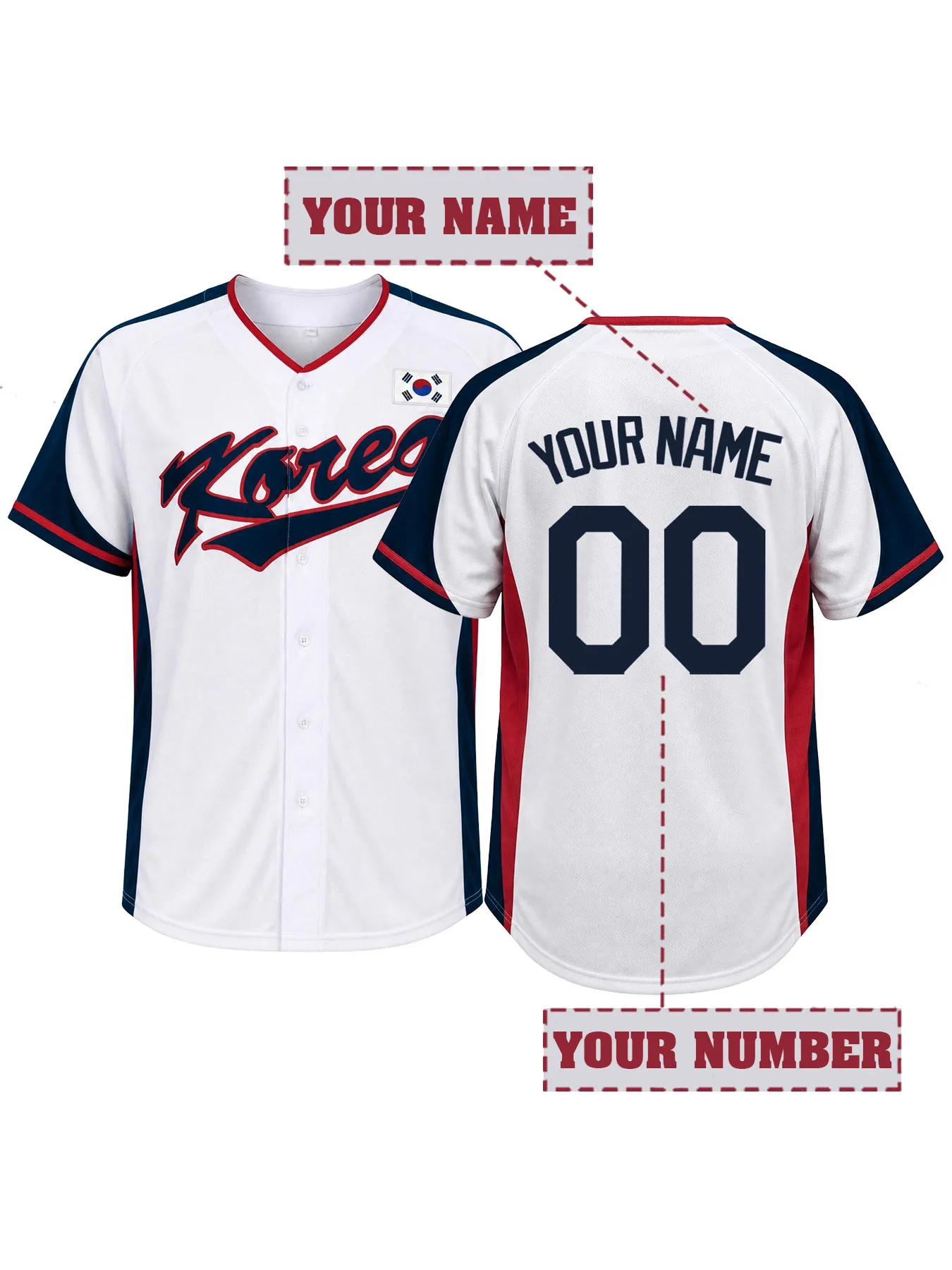 Custom Embroidered Korea Baseball Jersey Personalized Name and Number Unisex Button Down Short Sleeve Breathable Sports Top