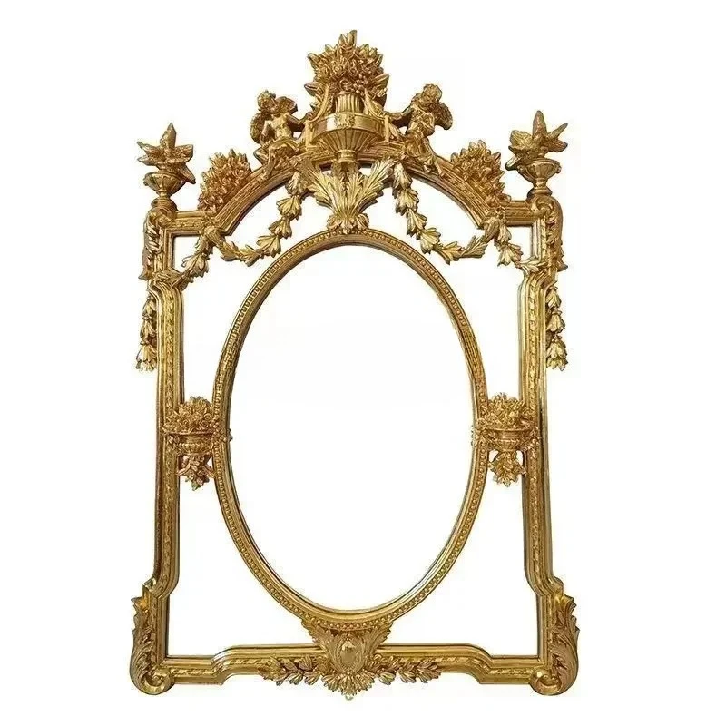 

G European retro fireplace decoration, carved vanity mirror, French carved wall hanging villa porch mirror
