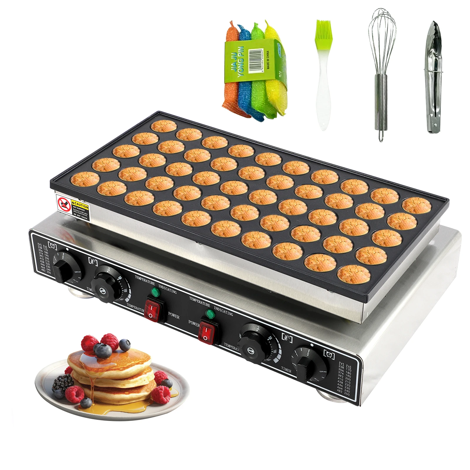 1 Set Stainless Steel 50-Hole Electric Waffle Maker Including 1 Clip 1 Egg Beater 2Brush 4 Cleaning Block