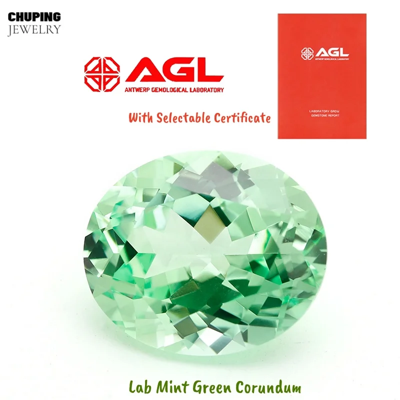 

Top Lab Mint Green Corundum Flame Melted Oval Shape With AGL Certificate Cultivate Loose Gemstone Best For Jewelry Gift Choice