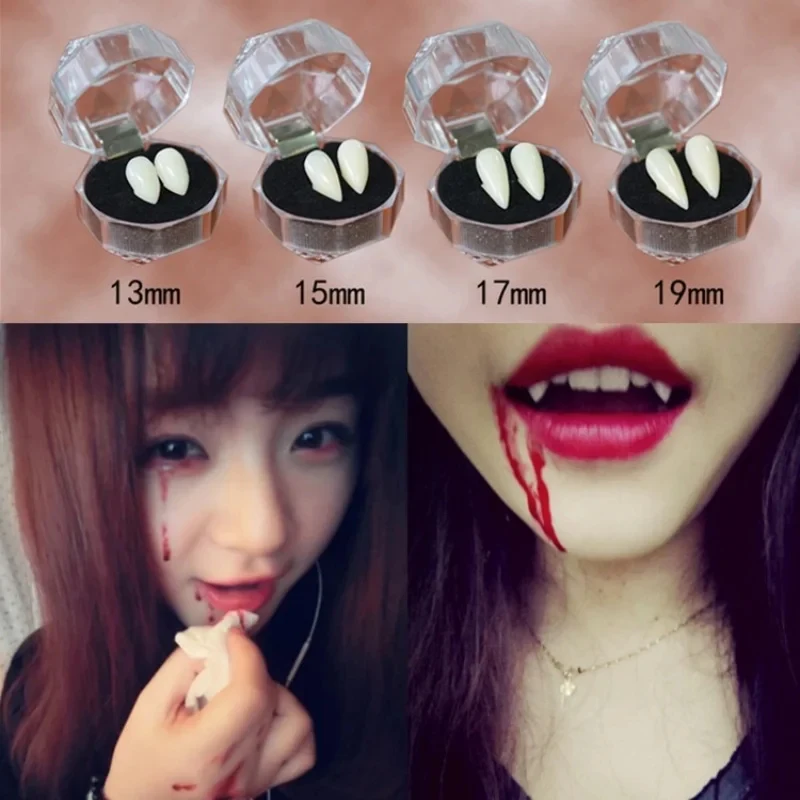 1/2Pairs Halloween Sharp Dentures Props Costume Props Glue False Teeth Cosplay Party Decor Make Up Auxiliary
