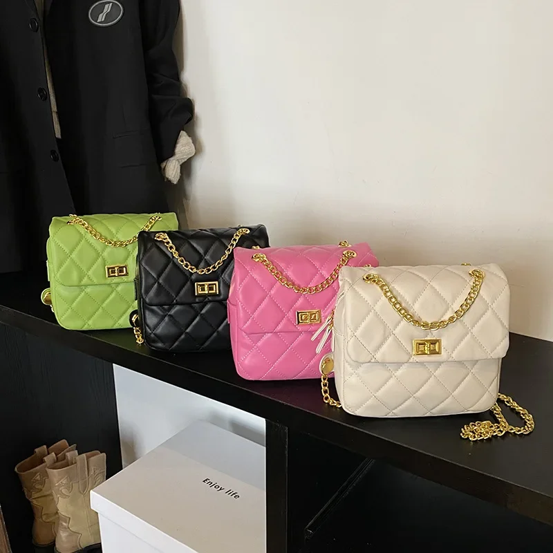 

New 2025 Women's Tote Bags Handbag with Chains Diamond Lattice Underarm Luxury Shoulder Bag for Ladies Designer Bags for Woman