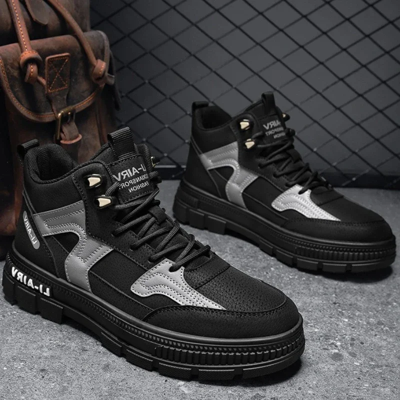 Мужские кроссовки Мужские ботинки Уличная платформа Дизайнерские мужские ботильоны Модные мотоциклетные ботинки Мужская нескользящая рабочая обувь на шнуровке 44