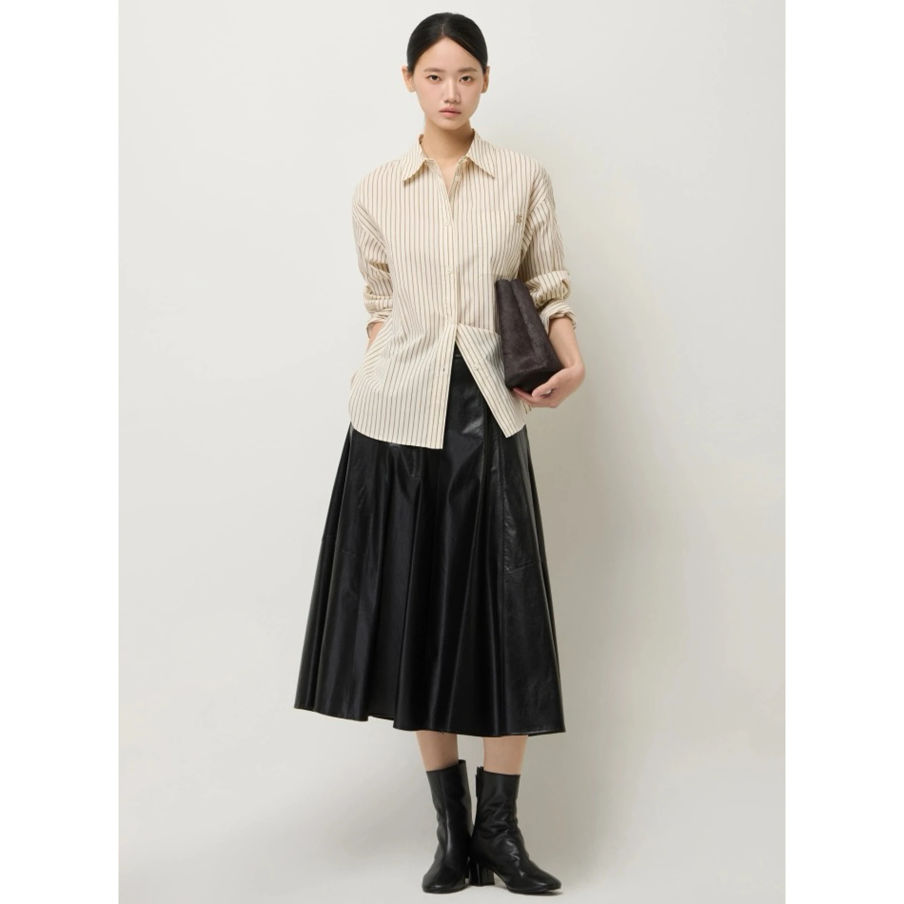 

Cotton Leisure Collar Commuter Stripe Long Sve irt Women's Comfortable Breathable Loose Fit Regular Sve Length