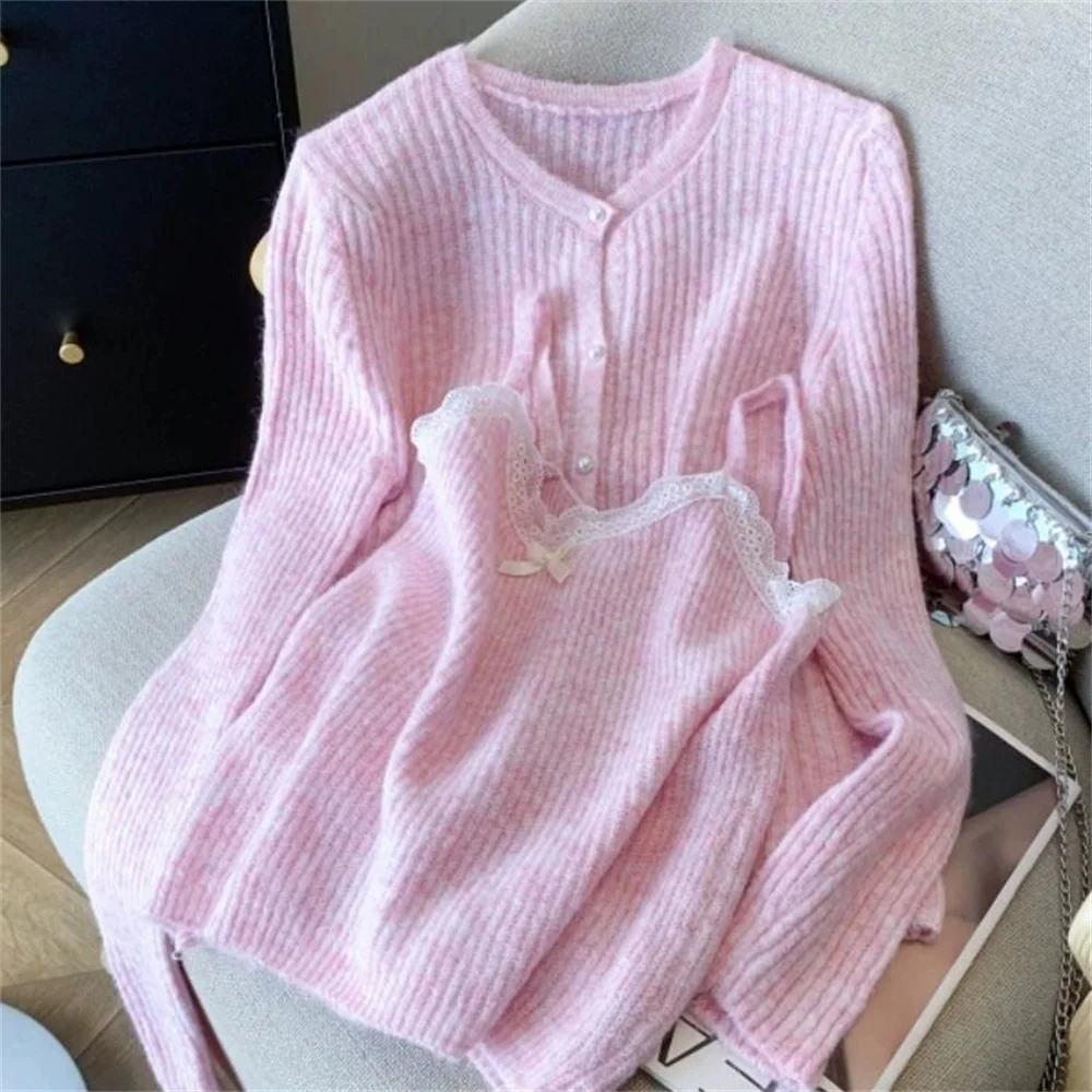 

Korean Fashion Spring Long-sleeved Knitted Cardigan For Women's Autumn 2026 New Slim Strap Vest Women's Clothing Basic Top