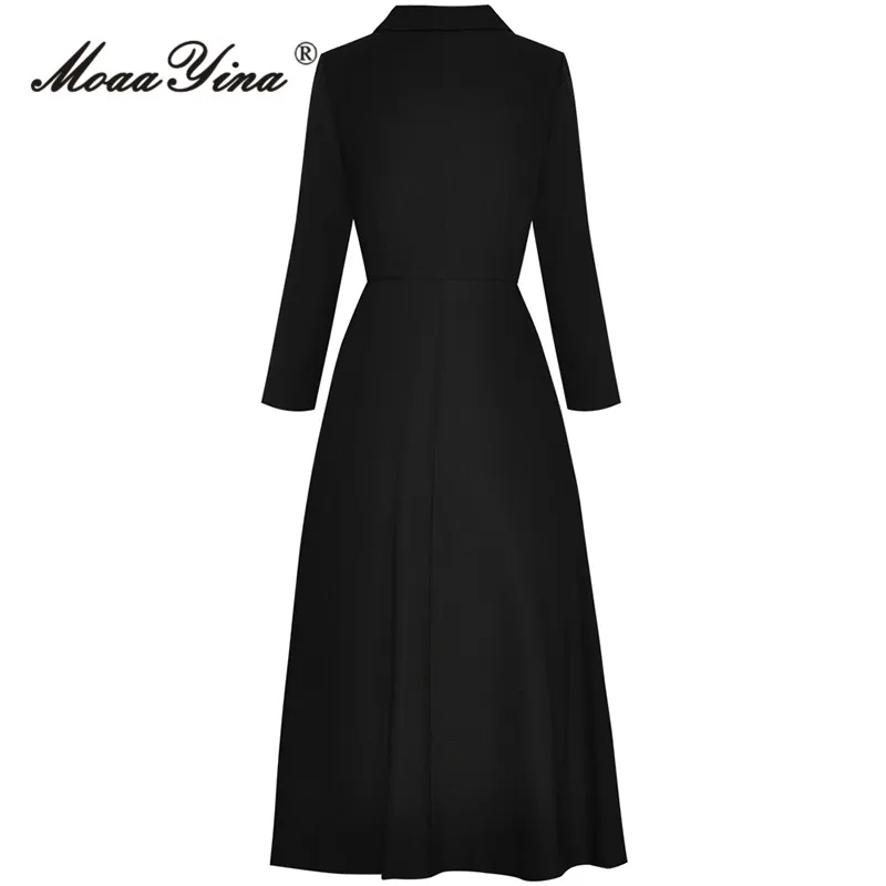 Moaayina Winter mode Landebahn schwarz Vintage Trenchcoat Frauen Revers Einzel knopf Schärpen hohe Taille Schlitz schlank langen Trenchcoat