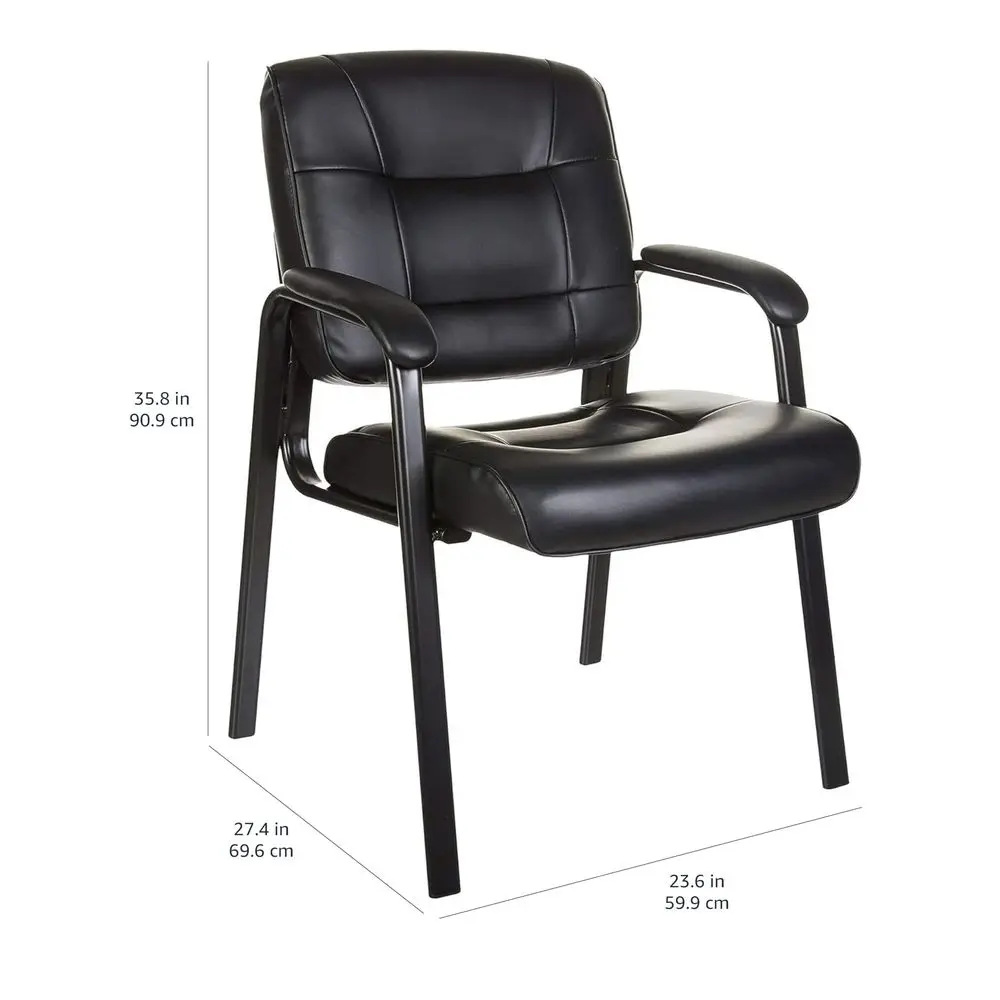 

Classic Faux Leather Office Desk Chair with Armrests, Metal Frame, Black, 27.4D x 23.6W x 35.8H in