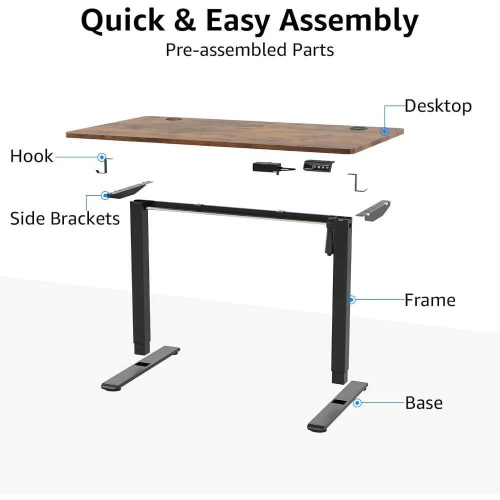 높이 조절 가능한 전기 스탠딩 데스크, 일체형, 빠른 조립, 앉은 스탠드 데스크, 메모리 포함 스탠드 데스크, 48x24 인치