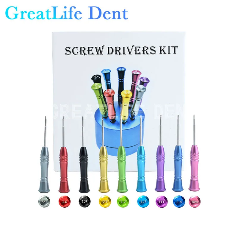 

GreatLife Dent 9pcs Universal Drills Tool Dental Denture Implant Abutment Screwdrivers Kit Micro Screwdriver Screw Driver