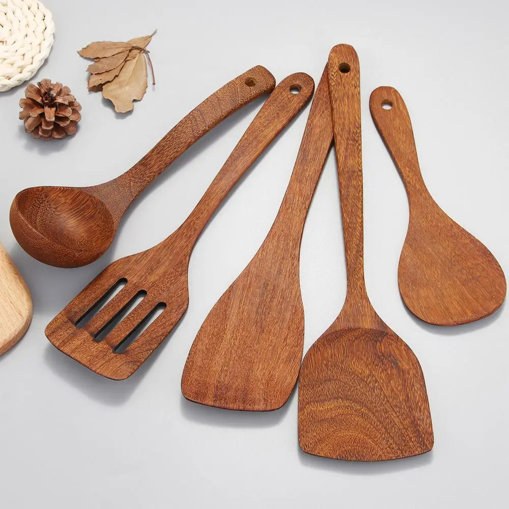 Wooden Kitchenware set Long handle Spatula Rice Scoop Vegetable meat cooking shovel Mixing Spoons for Nonstick pan kitchen tools