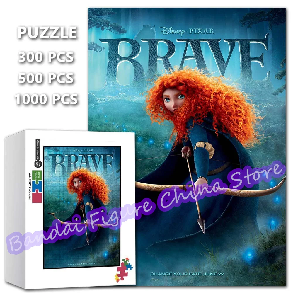 Brave Movies Jigsaw Puzzle 300/500/1000 Pieces Disney Princess Merida Cartoon Figure Print Puzzle for Kids Decompress Toys