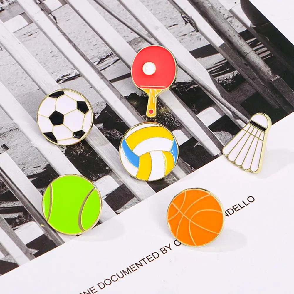 Cute Metal Enamel Sports Brooch Pins Ball Soccer Volleyball Basketball Tennis Brooches Badge Unisex Sportsman Clothes Jewelry