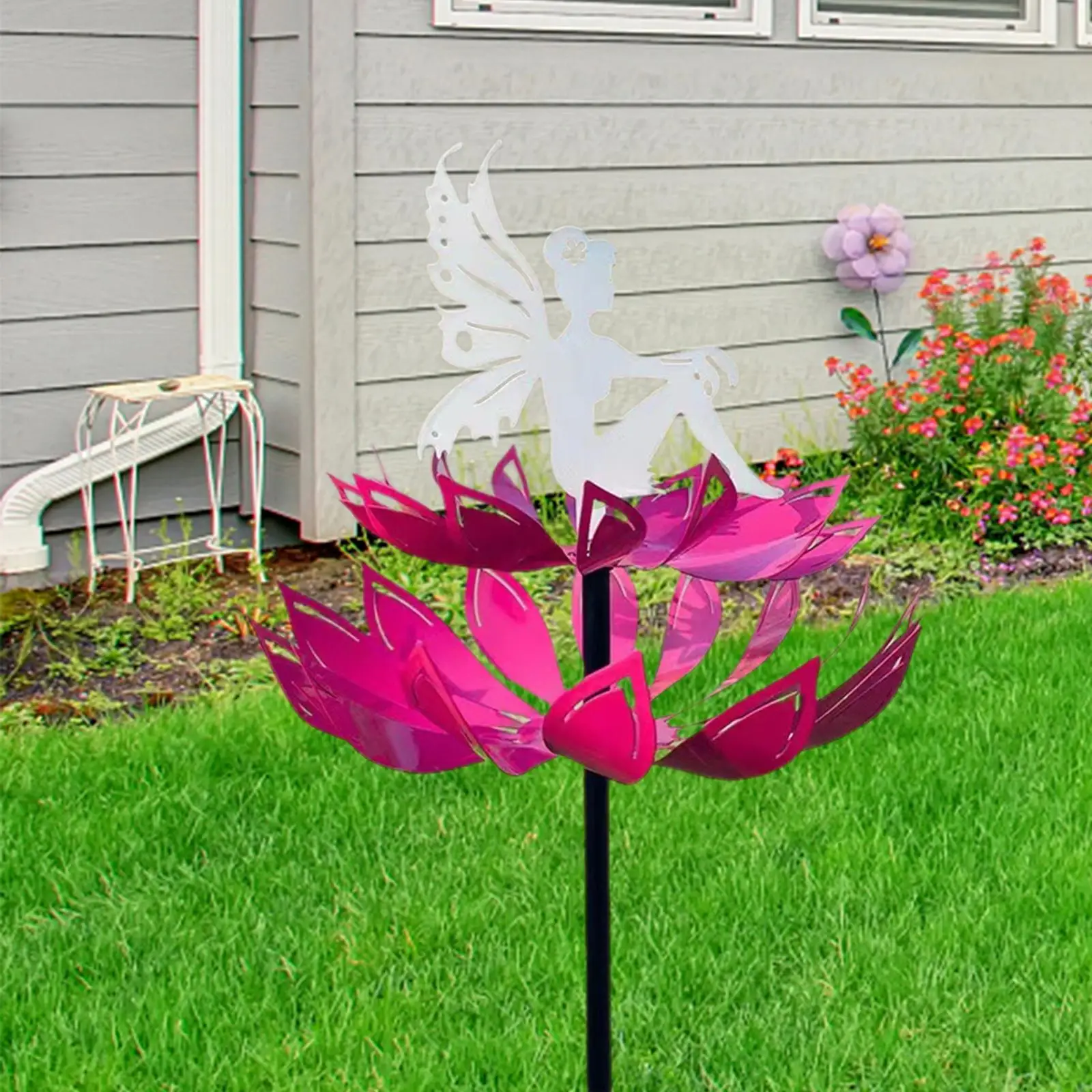 

Flower Fairy Wind Sculpture Wind Spinner with Stake for Lawn, Yard, Pathway Total Length 65cm Sturdy Outdoor Decoration