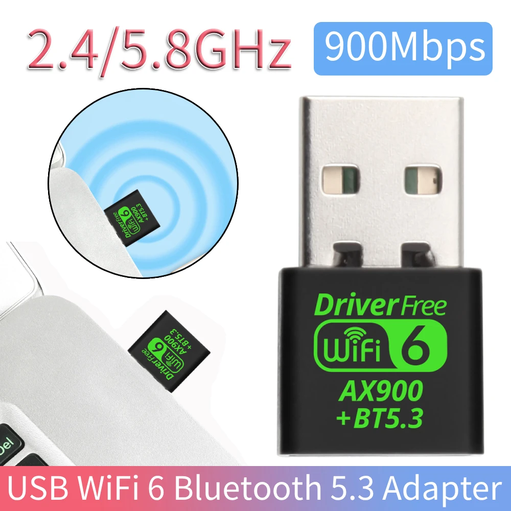 

USB-адаптер WiFi 6 с поддержкой Bluetooth 5.3, мини-USB-донгл, беспроводной сетевой внешний приемник без драйверов
