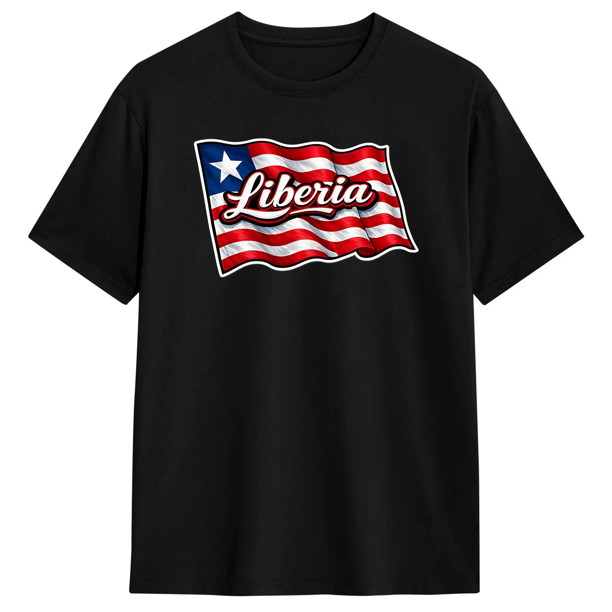 Men T-Shirt Liberia Waving Flag Vintage Fashion 100% Cotton Tee Shirt Short Sleeve  T Shirts O Neck Clothing Plus Size