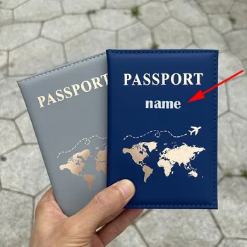 Personalisierte Reisepasshülle mit Kartenmuster und goldenem Namen für Paare, anpassbarer personalisierter Reisepass-Buchhalter