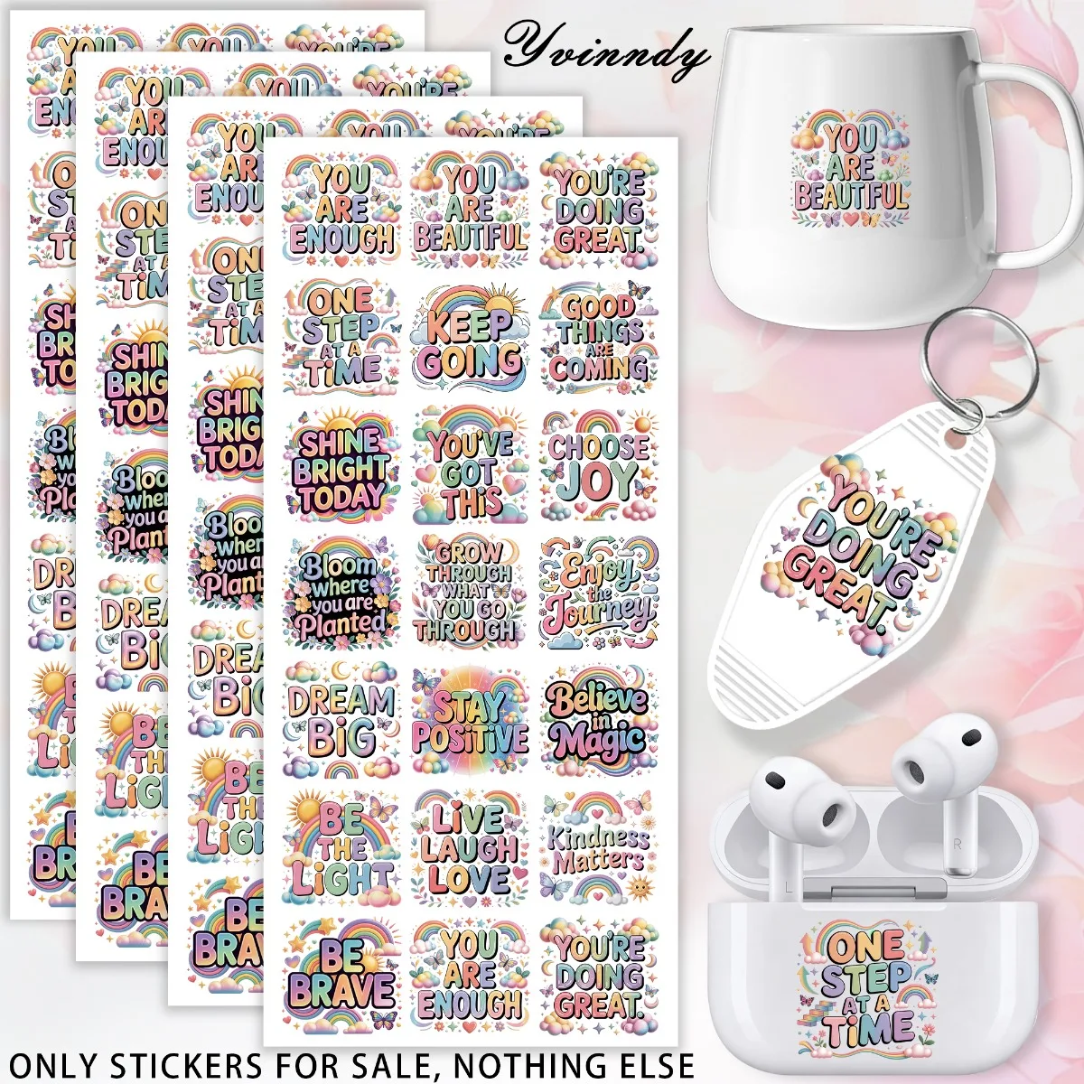 105 PCS/SETRainbow Quotes UV DTF DIY Transfer Sticker Can Be Decorated On Keychains, Cups Only The Transfer Sticker