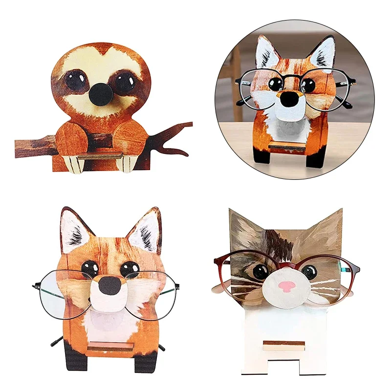 Oaoleer 1Pcs Cartoon Animal Glasses Holder Cute Cat Fox Wood Sunglass Display Rack  Eyeglasses Show Stand Ewelry Holder Showcase