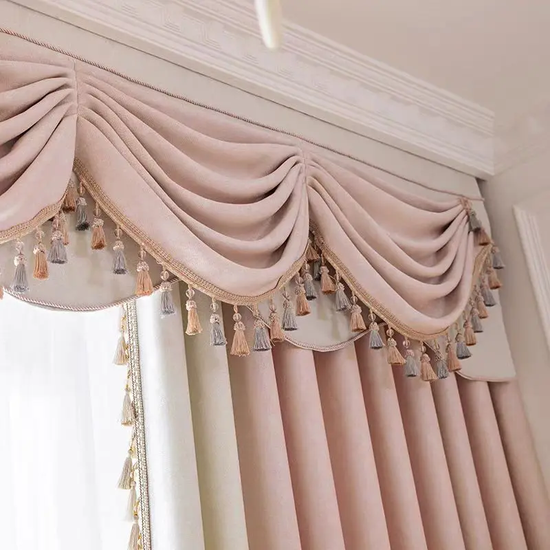 (10016) High-end custom light luxury pink curtain bedroom French living room blackout modern atmosphere gauze curtain bay window