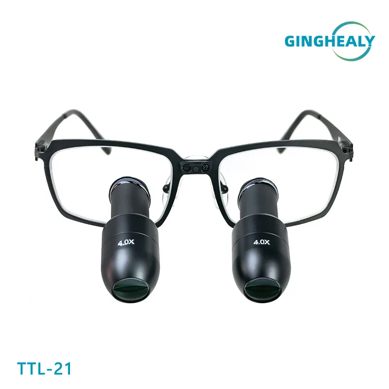 Ginghealy 21 TTL Kepler Prismatic Loupes Customized Dental Surgical 4X5X6X IPD Myopia Glasses with Metal Lens Titanium Frame