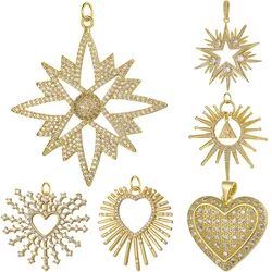 Juya 18k Real Gold Plated Micro Pave Zircon Creative Decoration Love Heart Star Charms For DIY Luxury Pendant Jewelry Making