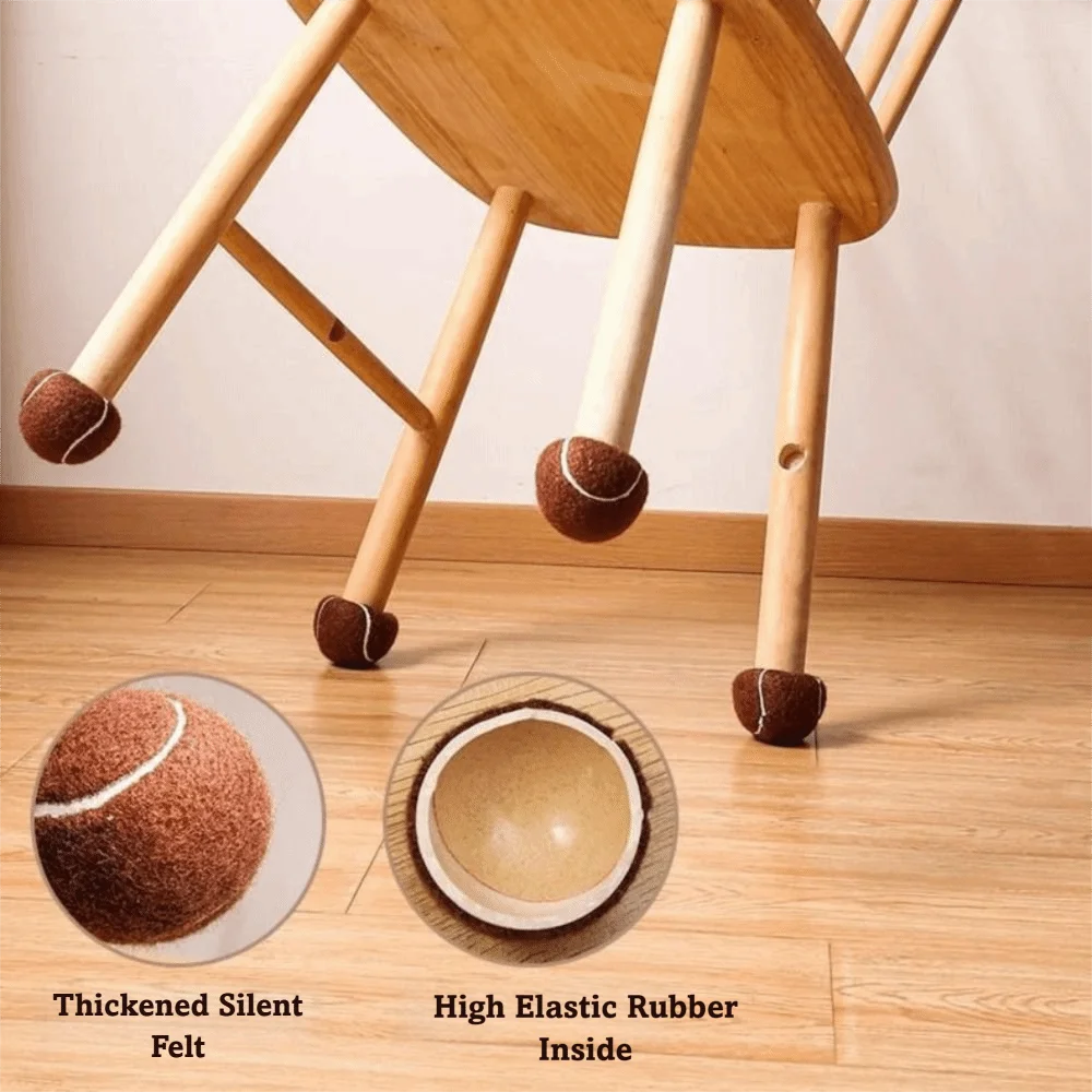 4pcs Non-Slip Table and Chair Covers Easy Installation Mute Tennis Like Foot Pads Tennis Ball Shaped Thick Design