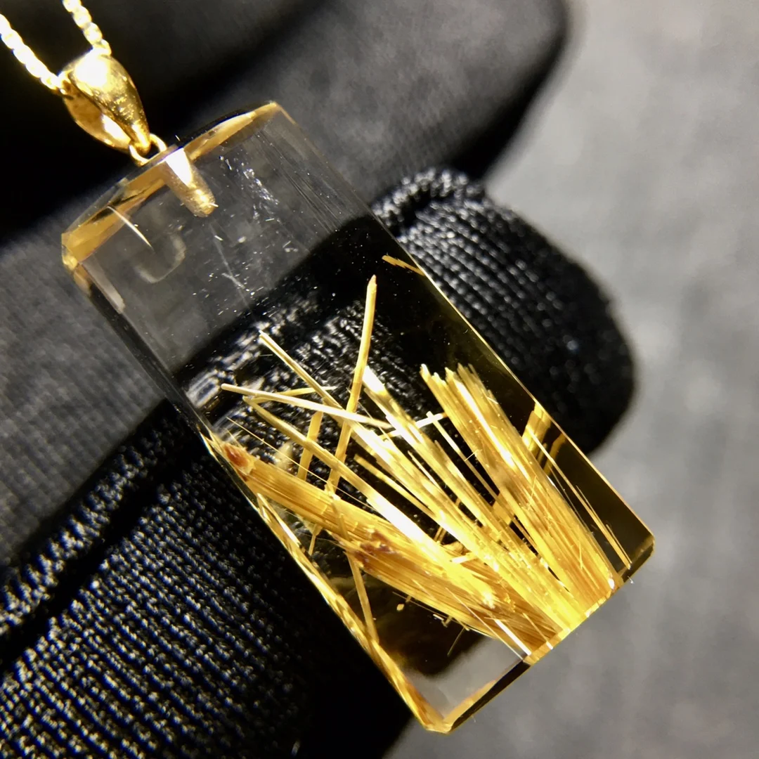 

Подвеска из натурального золота с рутилированным кварцем, ювелирные изделия из рутилированного кварца 22,2*10*5,3 мм для мужчин и женщин, Бразилия AAAAAAA