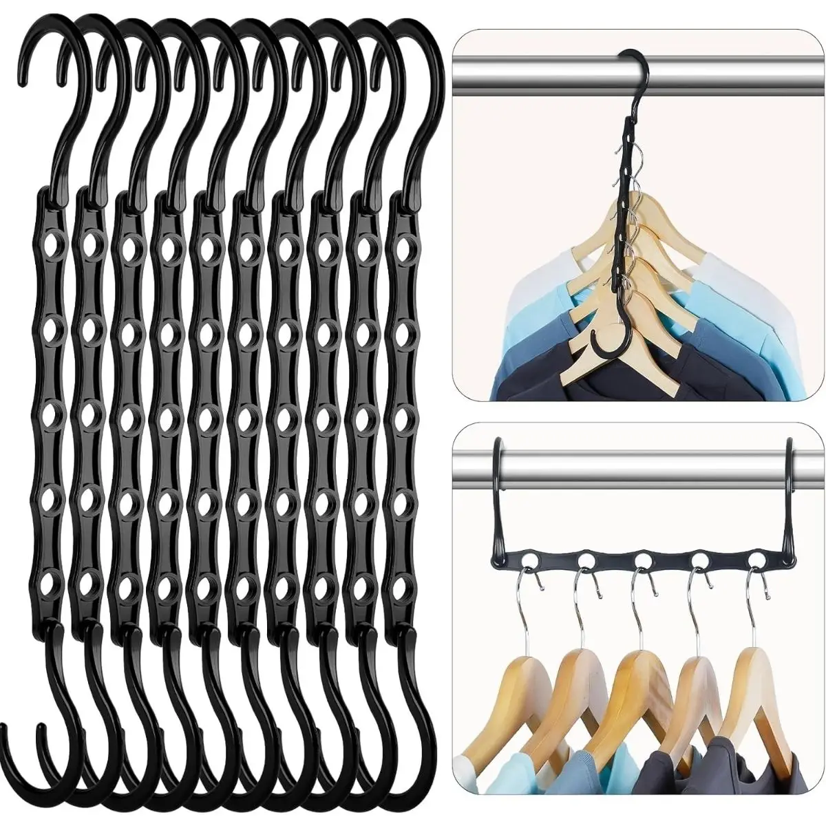 10/5Pcs Black Magic Space Saving Hangers Premium Smart Hanger Hooks Sturdy Cascading Hangers with 5 Holes for Heavy Clothes Clos