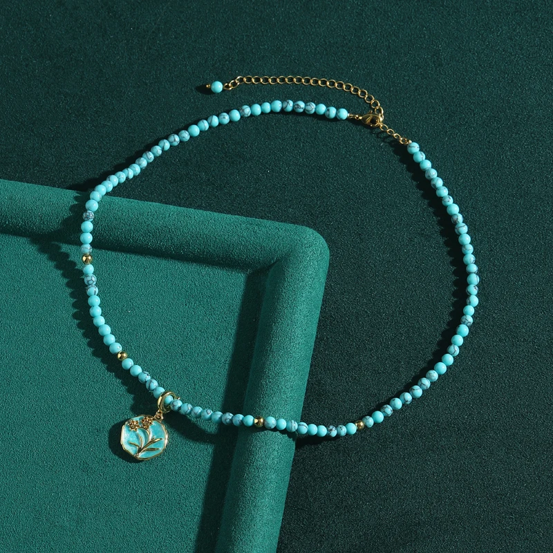 4mm Bohemia Vintage Beads Necklace Jewelry Round Blue Pendants Chain Stone For Woman Luxury Designer Wedding Accessories Bridal