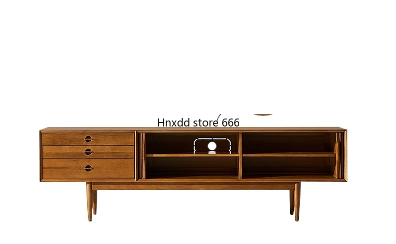 Nordic solid wood retro small apartment TV cabinet