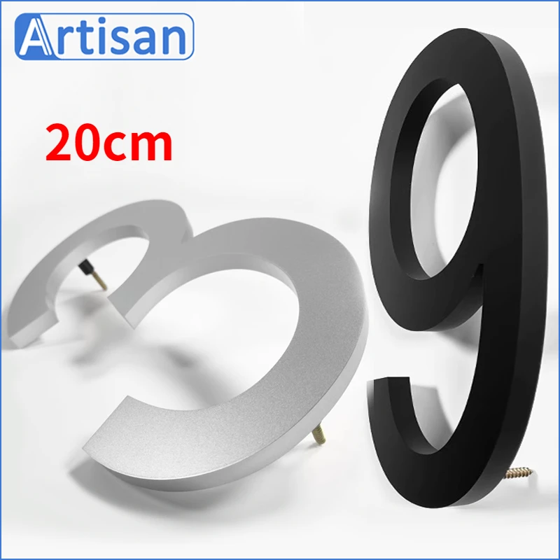 0-9 Exterior House Numbers 20 cm Silver/Black Letters Big Door Alphabet Home Outdoor Numbers Address Plaque Acrylic street Sign