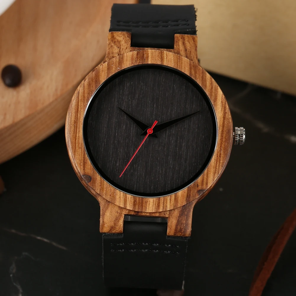 Reloj de madera de bambú Natural para hombre, cronógrafo de cuero, esfera negra/café/verde, Estilo Vintage