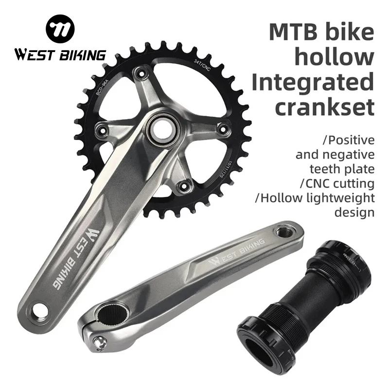 

WEST BIKING MTB Bike Crankset Lightweight Durable 6061 Aluminum Alloy Hollow Integrated Bicycle Crankset MTB Bike Tooth Disc