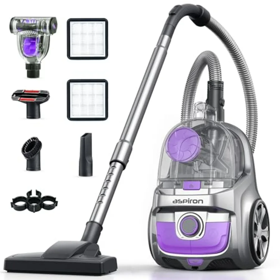 

Беспроводной пылесос Violet Bagless Canister Vacuum Cleaner 40Kpa с большим контейнером для пыли 4QT и двойным HEPA-фильтром, 1600 Вт, легкий, с функцией Retra