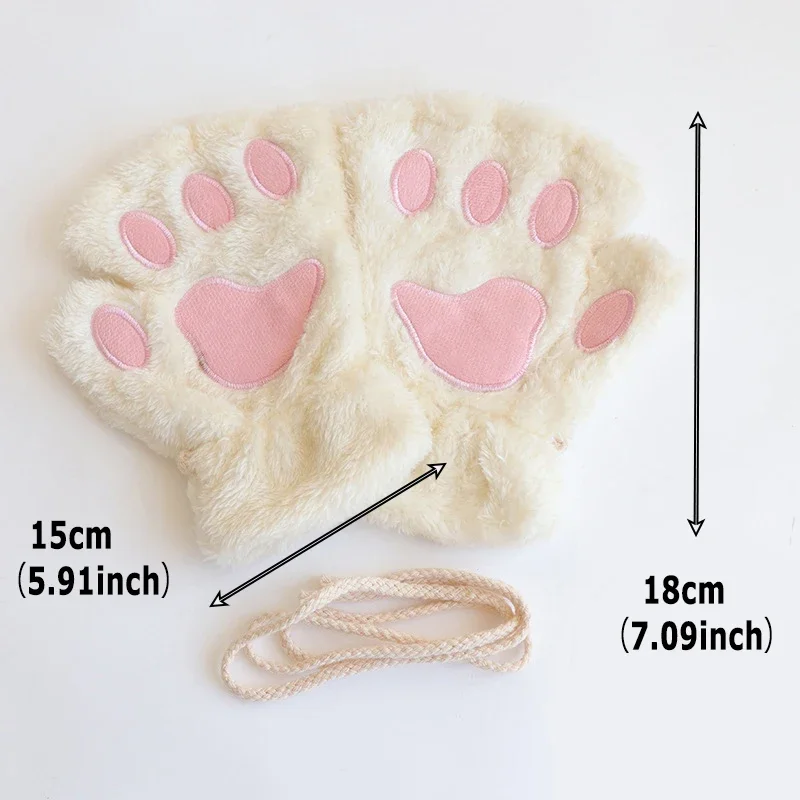 Winterwarme, niedliche Katzenklauenhandschuhe, warm und kältebeständig, dicke Plüsch-Halbfingerhandschuhe für Damen