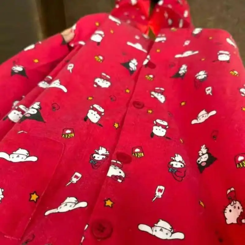 

Sanrio Girl с длинными рукавами, 2 шт., Kuromi, новый стиль, пижамы, новогодние праздничные универсальные штаны, комплект домашней одежды, весна и осень, хит продаж