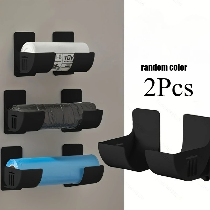 2/4Pc BlackWhite No‑Drill Garbage Bag Organizer,Door‑Hanging Side Mount Kitchen Storage Rack for Plastic Wrap Straw Garbage Bags