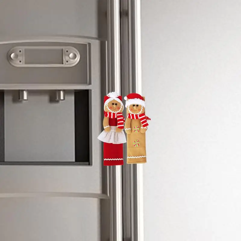 Refrigerator Door Handle Cover Gingerbread Man Door Handle Cover Decor Cloth Material Christmas Knob Protector For Kitchen