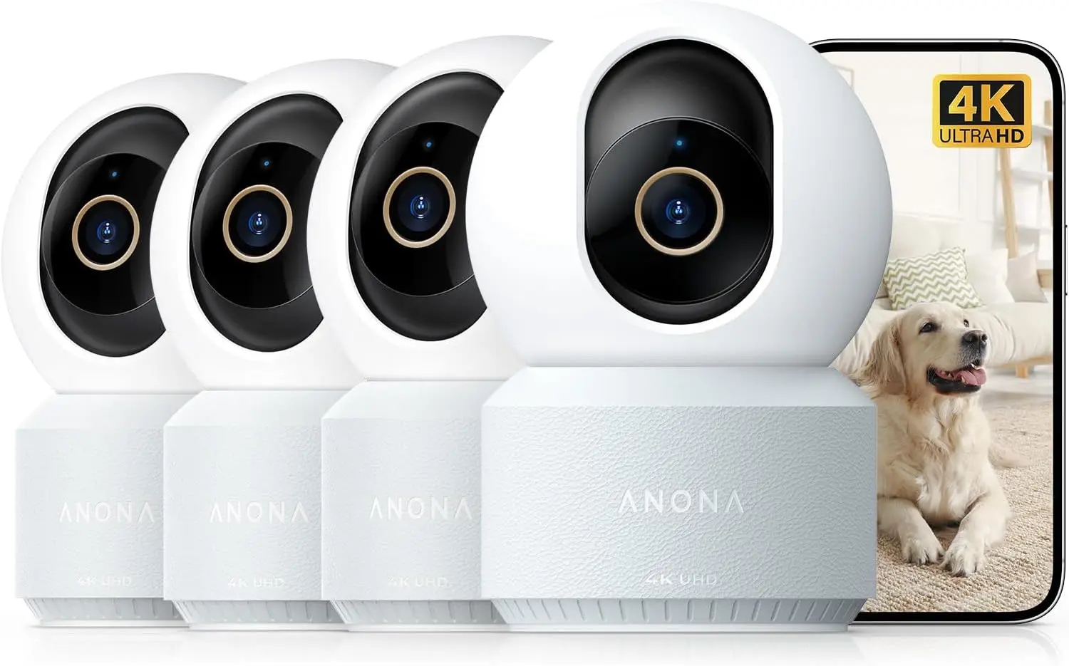 

4K UHD Indoor Security Camera with AI Detection, Auto-Tracking, Wi-Fi 6, Two-Way Audio - 4 Pack