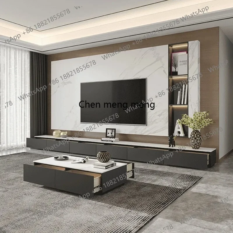 E153 ​​Modern Rock Panel TV Stand Coffee Table Set Low Profile Storage Cabinet Small Space Luxury Living Room Furniture