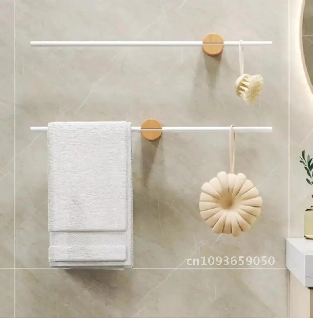 

Bathroom Towel Bar Towel Holder 304 Stainless Steel Beech Hanger Artistic Single Shelf Wall Mounted Wood Towel Rack