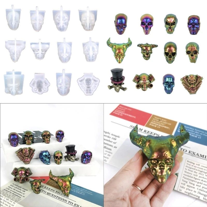 R3MC Diy Crystal Drop Glue Gypsum Abrasive Three-dimensional Skull Jewelry Ornaments Pendant Silicone Mold