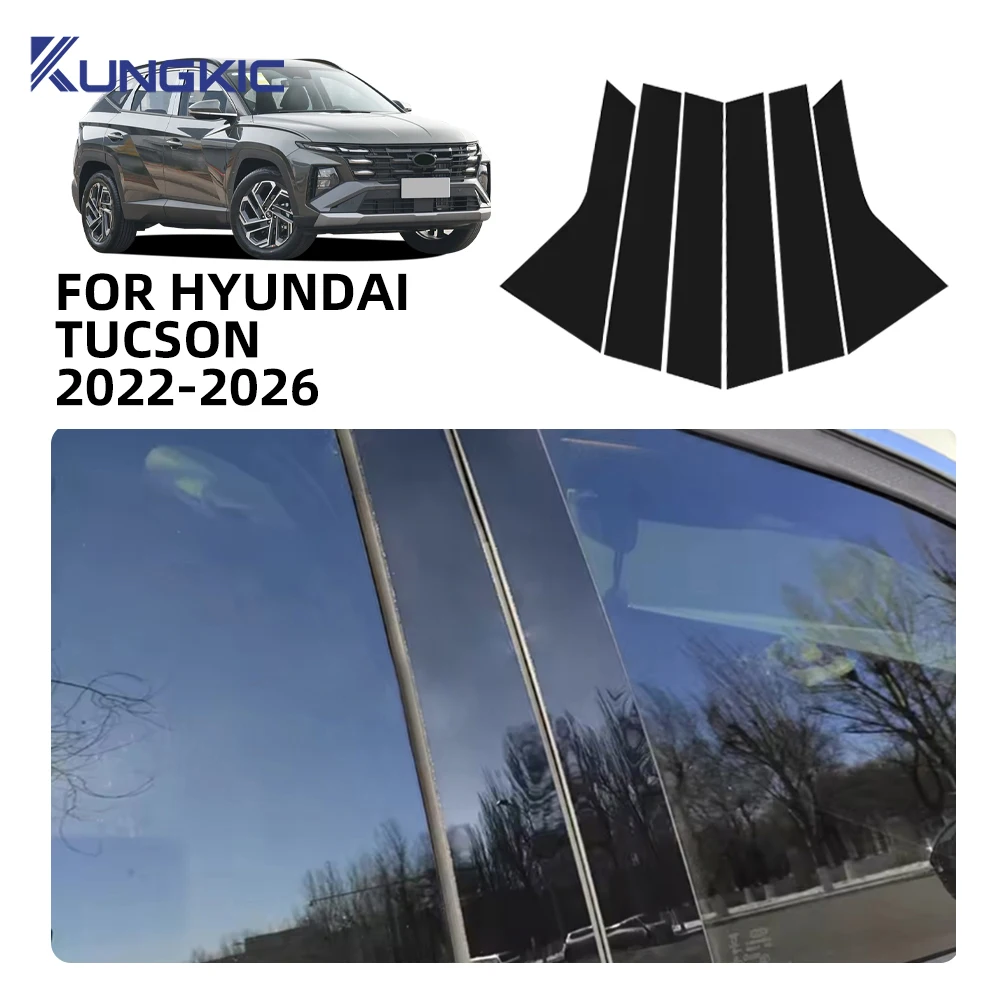 

Car Window Door Column B C Pillar Post Trim Cover Glossy Black PC Stickers Decoration For HYUNDAI TUCSON 2022 2023 2024-2026