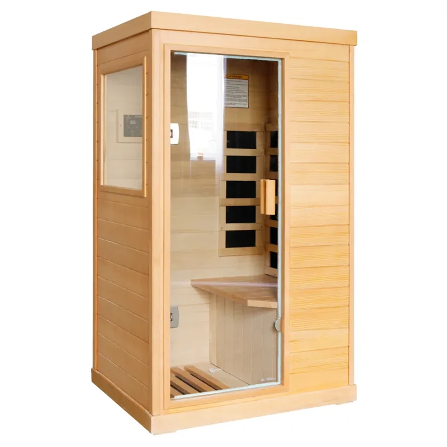 Modern Designed Red Wooden Infrared Sauna Room For 2-4 Dry Steam Function Sale In Corner Of The Room
